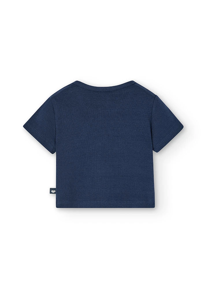 T-shirt à maille côtelée pour fille, couleur bleu marine
