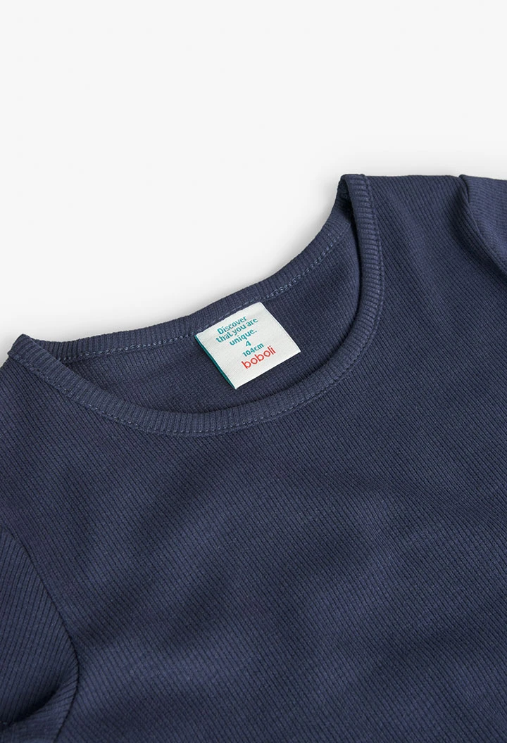 Camiseta de punto de canalé de niña en color azul marino