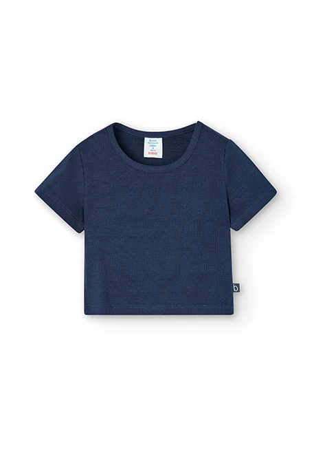 Girl's navy blue ribbed knit t-shirt