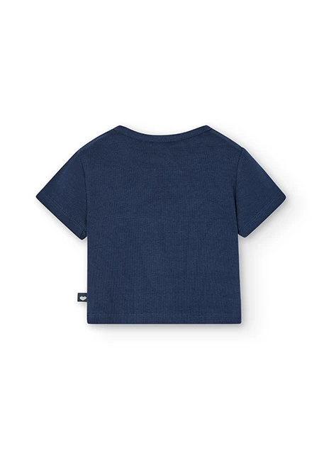 Maglietta in jersey a costine da bambina blu marino