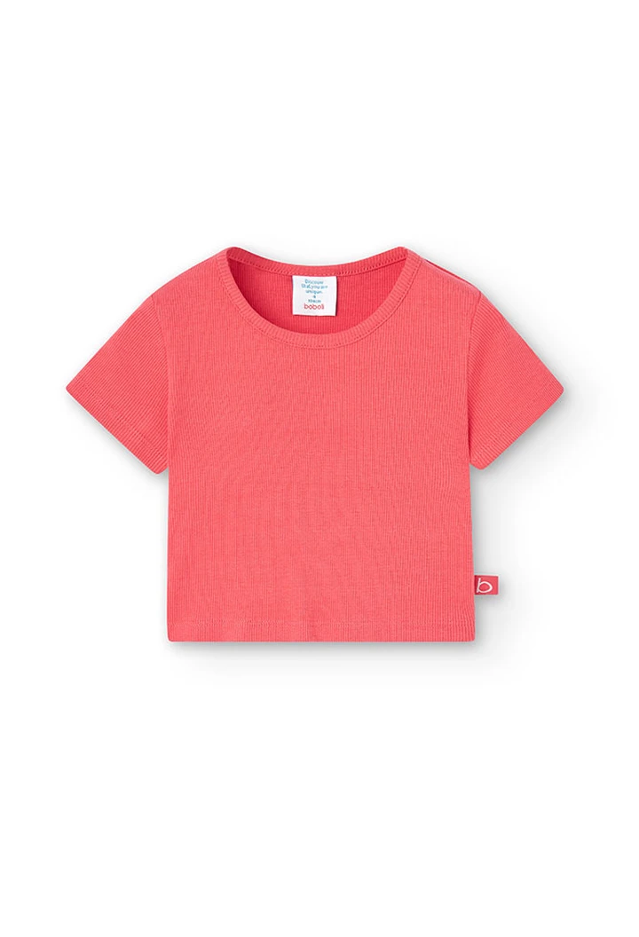 T-shirt à maille côtelée pour fille, coloris rouge