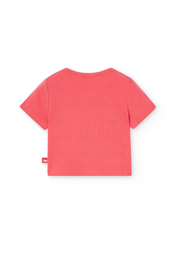 T-shirt à maille côtelée pour fille, coloris rouge