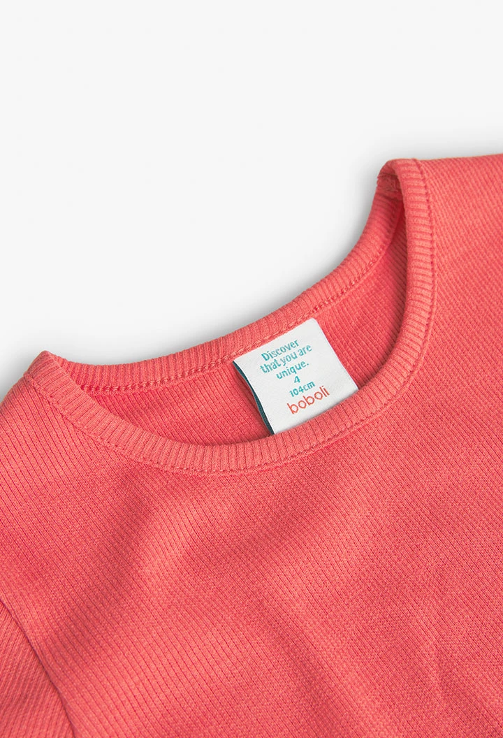 Camiseta de punto de canalé de niña en color rojo
