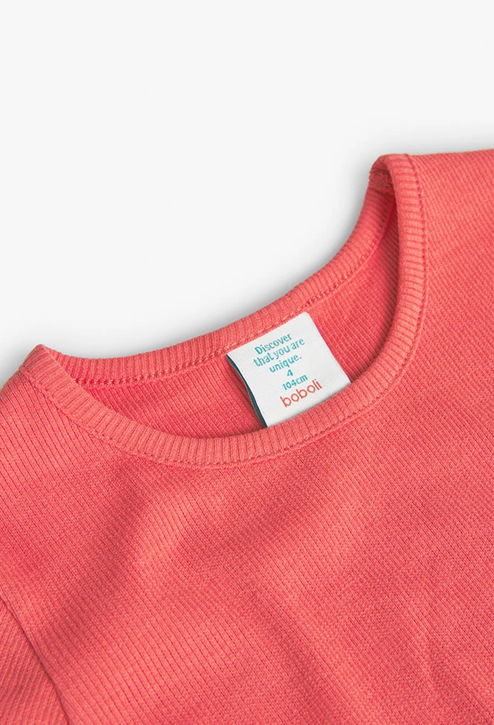 T-shirt à maille côtelée pour fille, coloris rouge