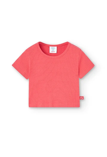 Maglietta in jersey a costine da bambina rossa