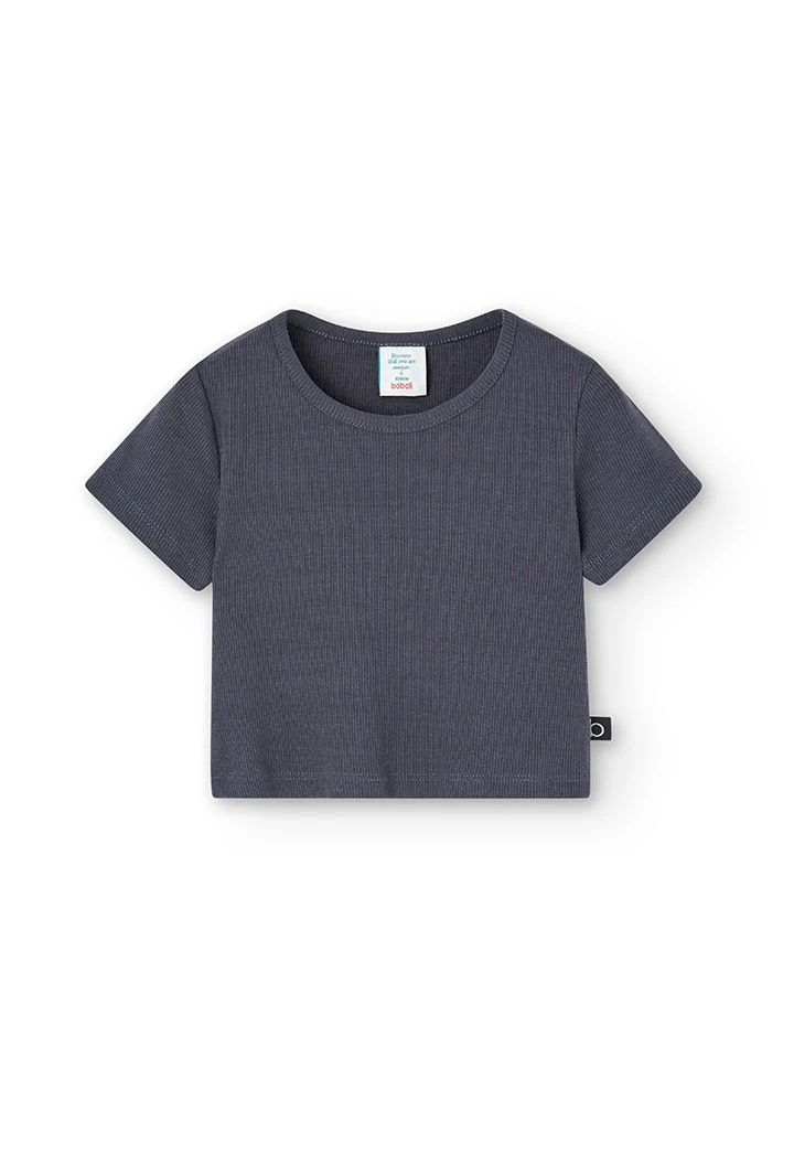 Strick-Shirt Canalé, für Mädchen, in Farbe Grau