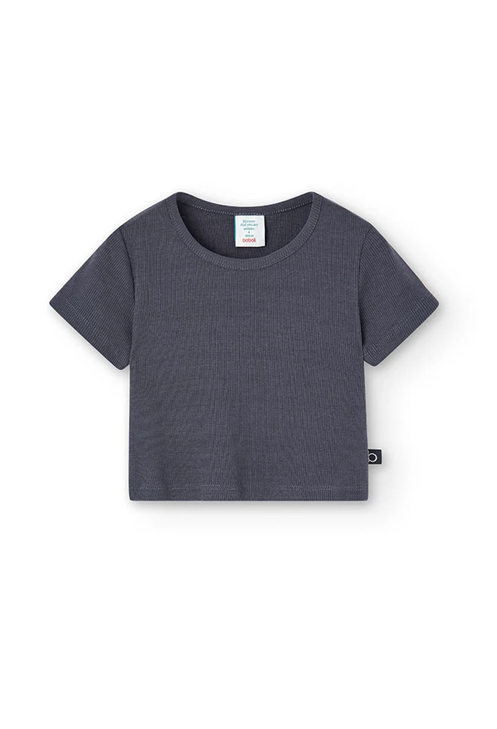 T-shirt à maille côtelée pour fille, coloris gris