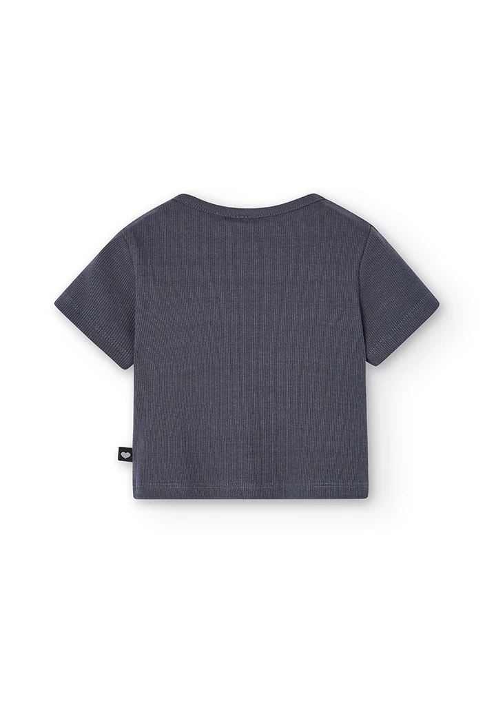 Camiseta de punto de canalé de niña en color gris