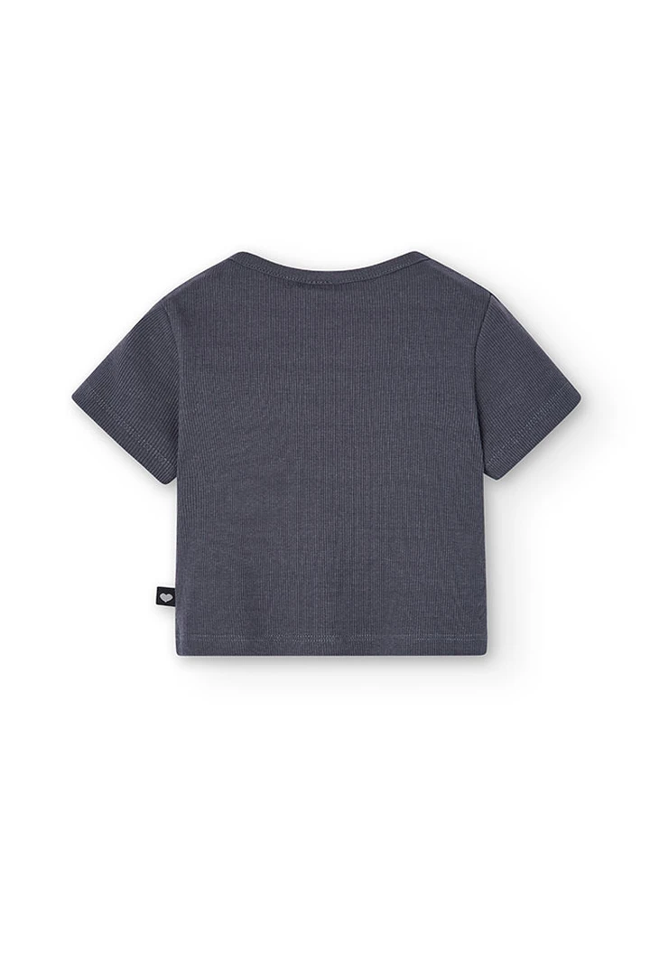 T-shirt à maille côtelée pour fille, coloris gris