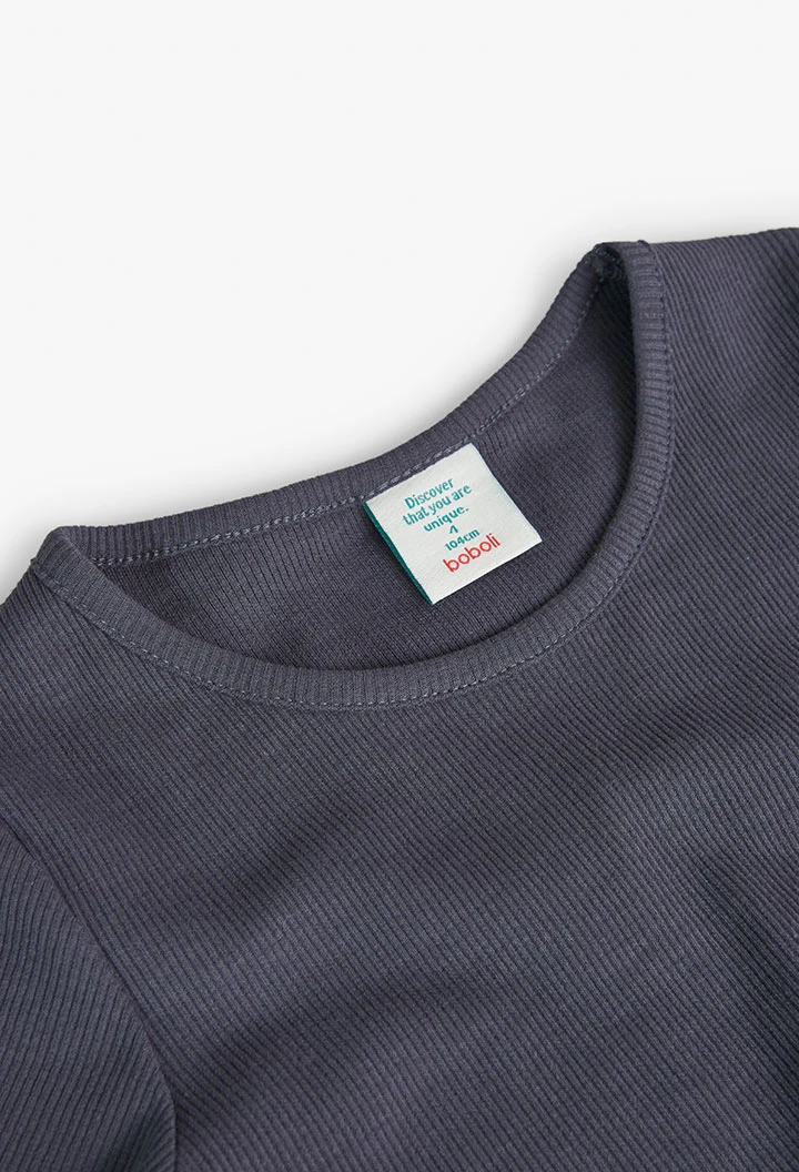 Camiseta de punto de canalé de niña en color gris