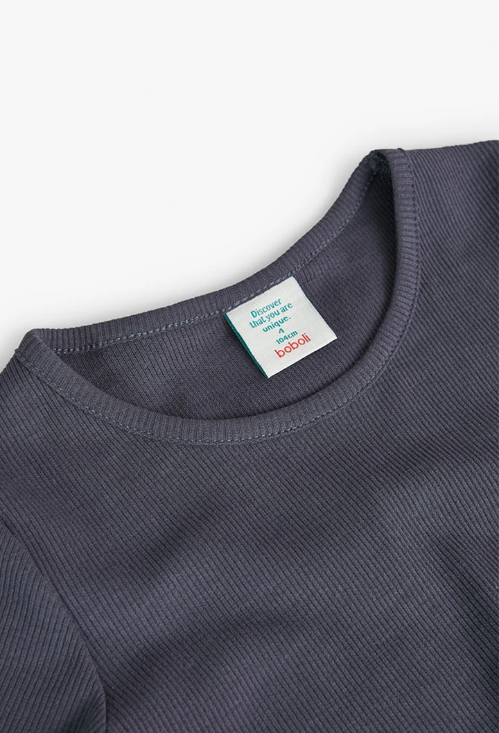 T-shirt à maille côtelée pour fille, coloris gris