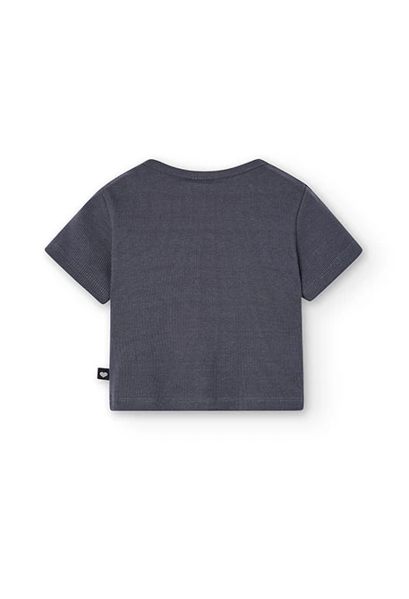 Girl's grey ribbed knit t-shirt