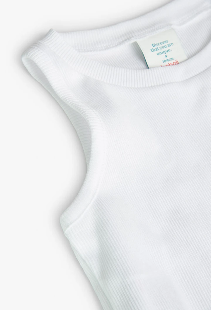 Haut en maille côtelée pour fille, blanc