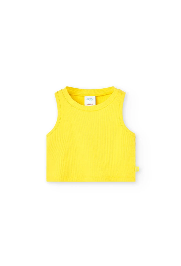 Haut en maille côtelée pour fille, jaune
