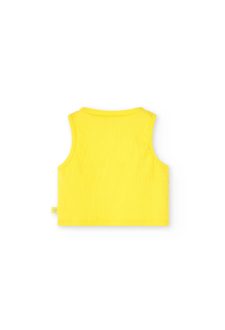 Haut en maille côtelée pour fille, jaune