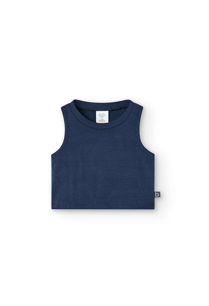 Haut en maille côtelée pour fille, bleu marine