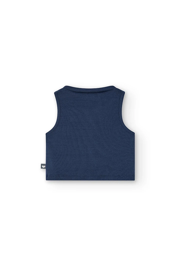 Haut en maille côtelée pour fille, bleu marine