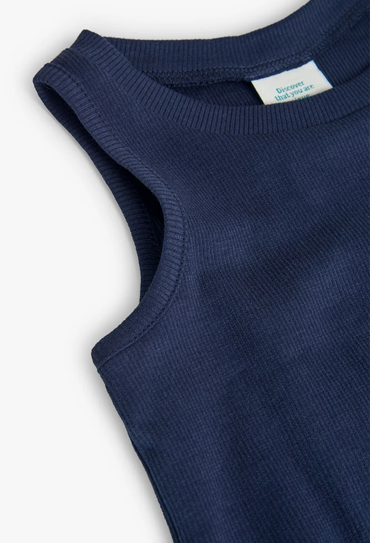 Haut en maille côtelée pour fille, bleu marine