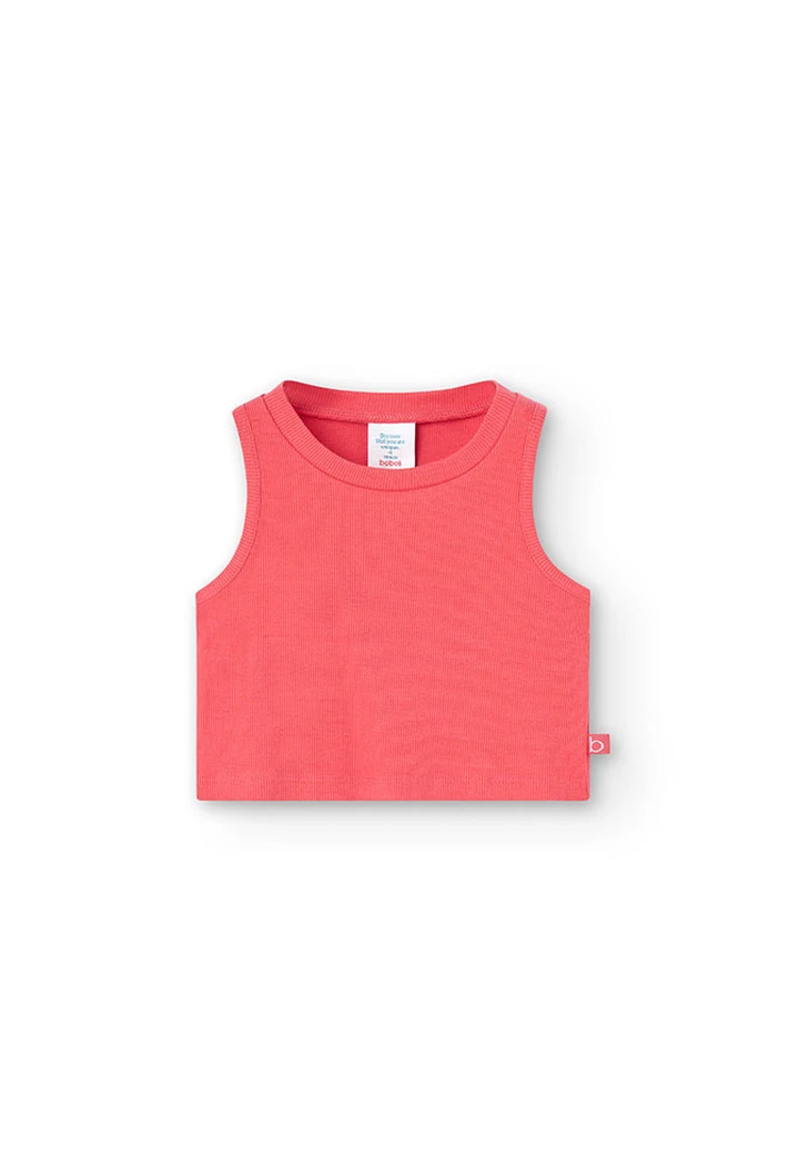 Haut en maille côtelée pour fille, rouge