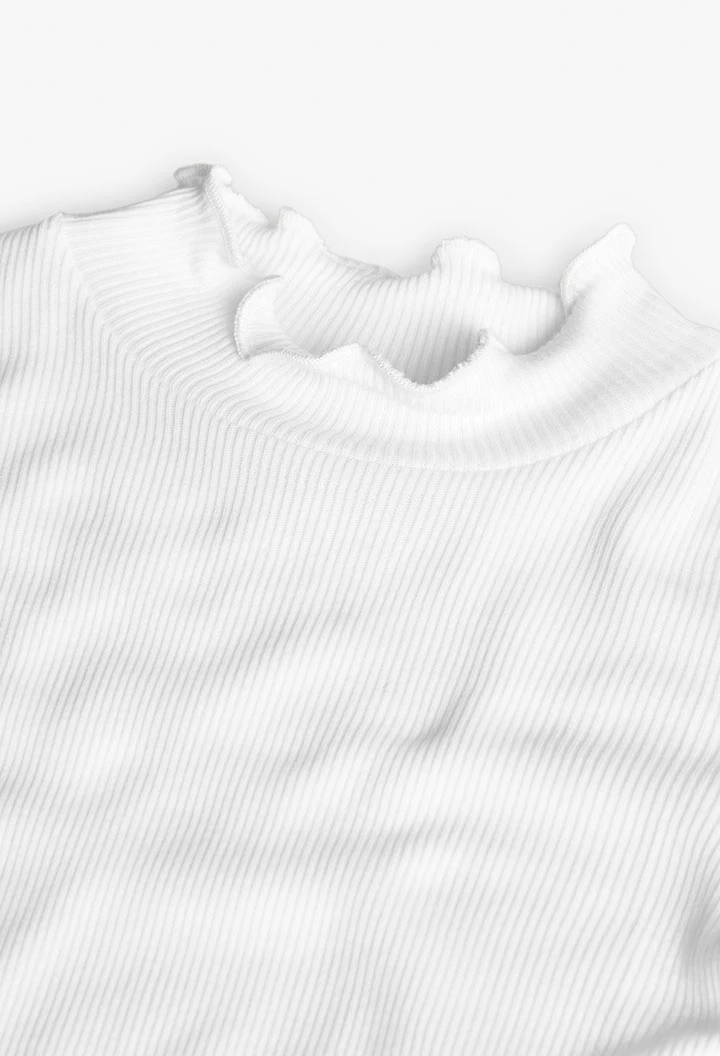 Camisola de malha canelada de menina em branco