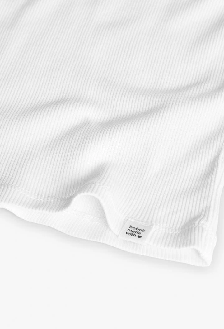 T-shirt en maille côtelée pour fille en blanc