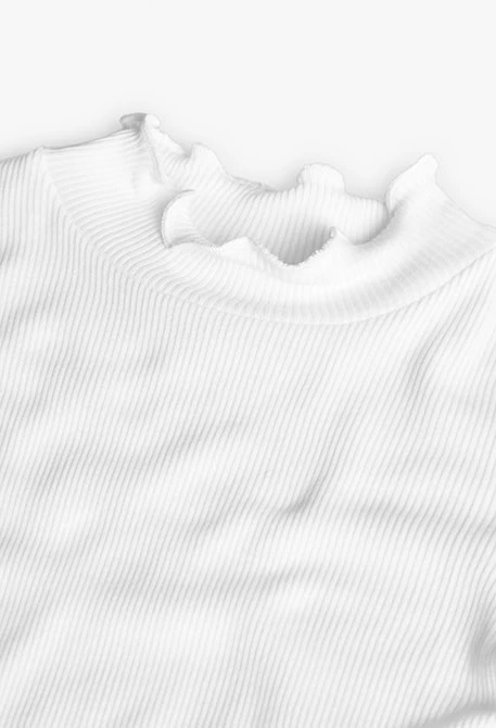 Camiseta de punto canalé de niña en blanco