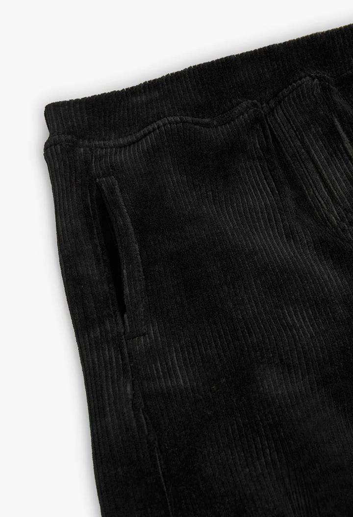 Elastic corduroy trousers for girls in black