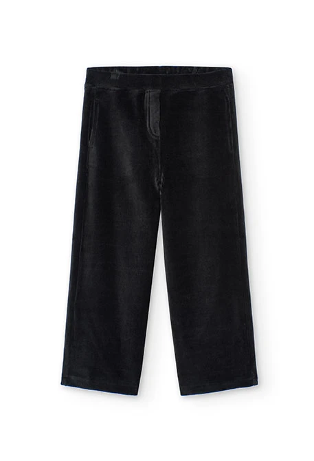 Elastic corduroy trousers for girls in black