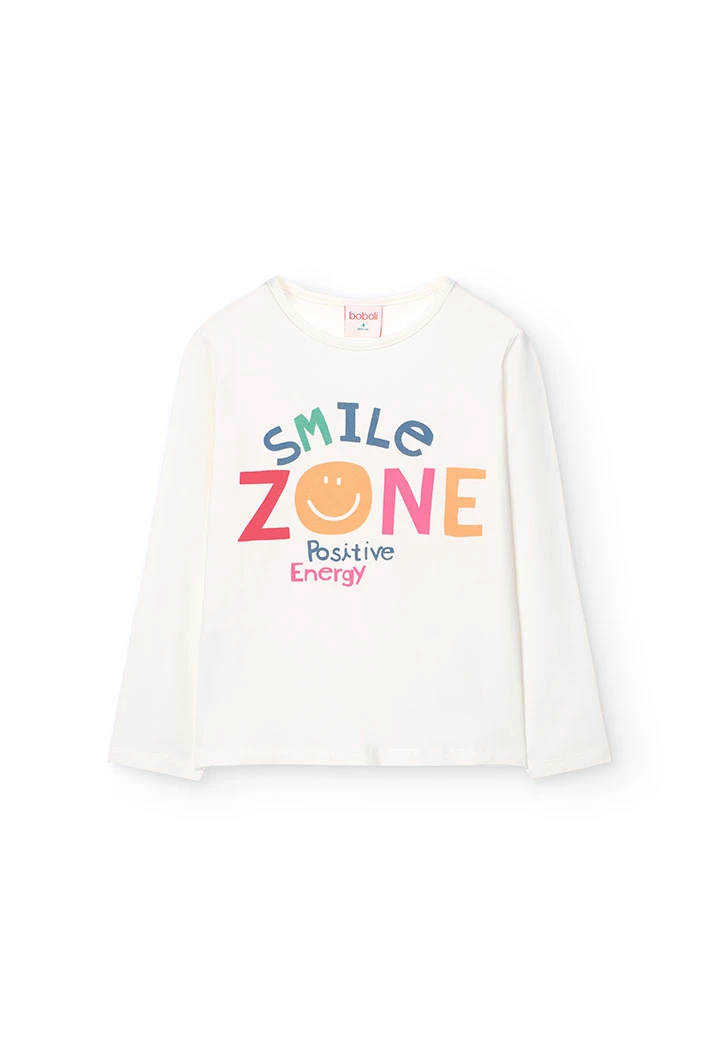 Camiseta de punto para niña en blanco con estampado