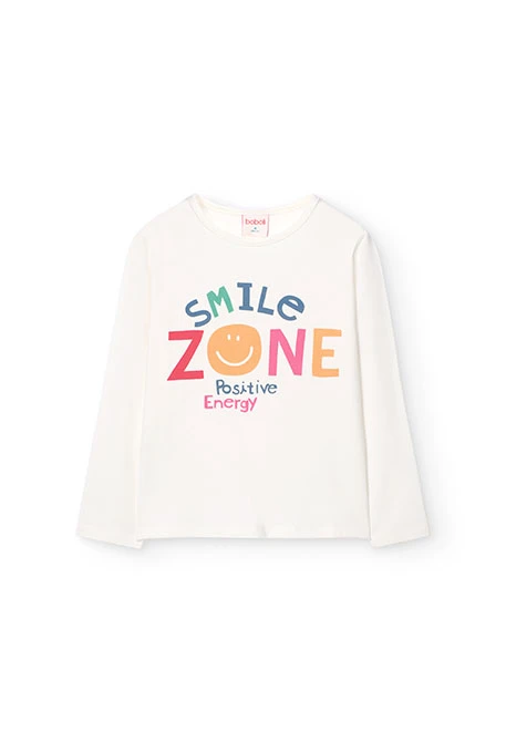 White knitted T-shirt for girls with print