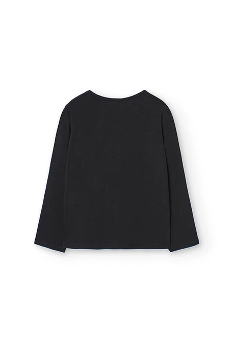 T-shirt en maille pour fille en noir avec imprimé