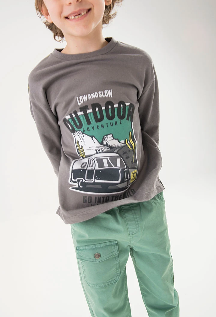 Elastic cargo trousers for boys in green colour