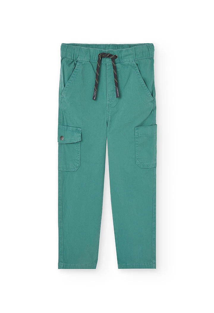 Elastic cargo trousers for boys in green colour