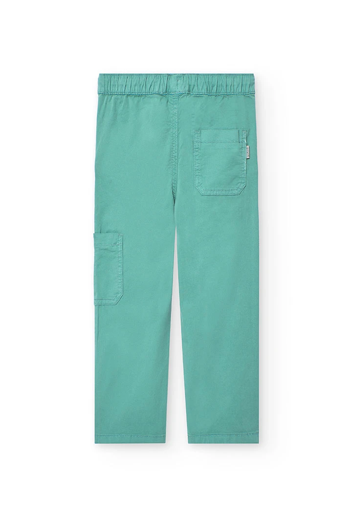 Elastic cargo trousers for boys in green colour