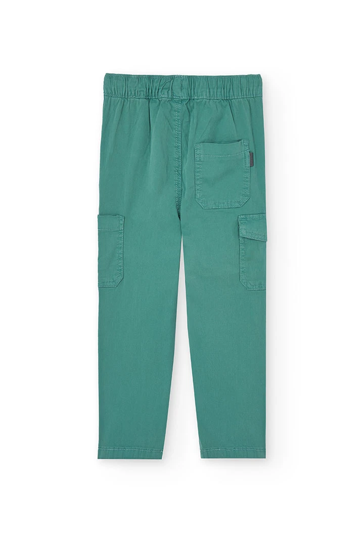 Elastic cargo trousers for boys in green colour