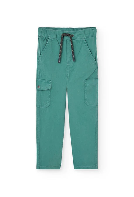 Elastic cargo trousers for boys in green colour