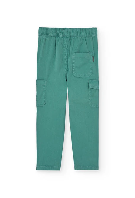 Elastic cargo trousers for boys in green colour