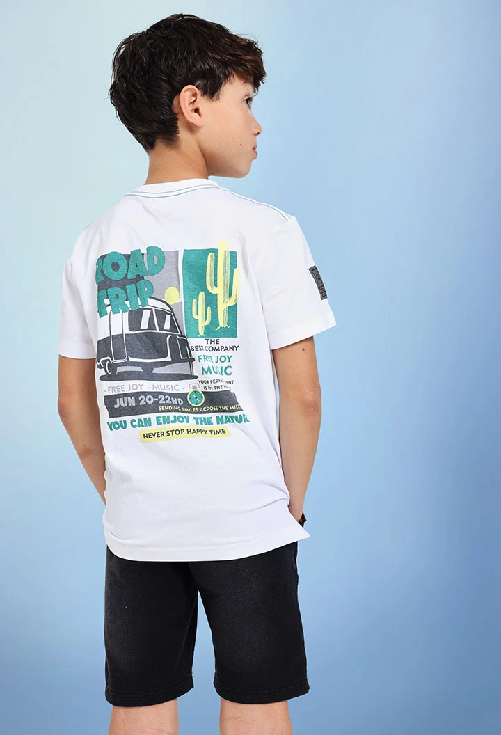 T-shirt en maille pour garçon en blanc avec imprimé