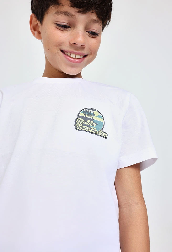 Jungen-Strick-T-Shirt in Weiß mit Aufdruck