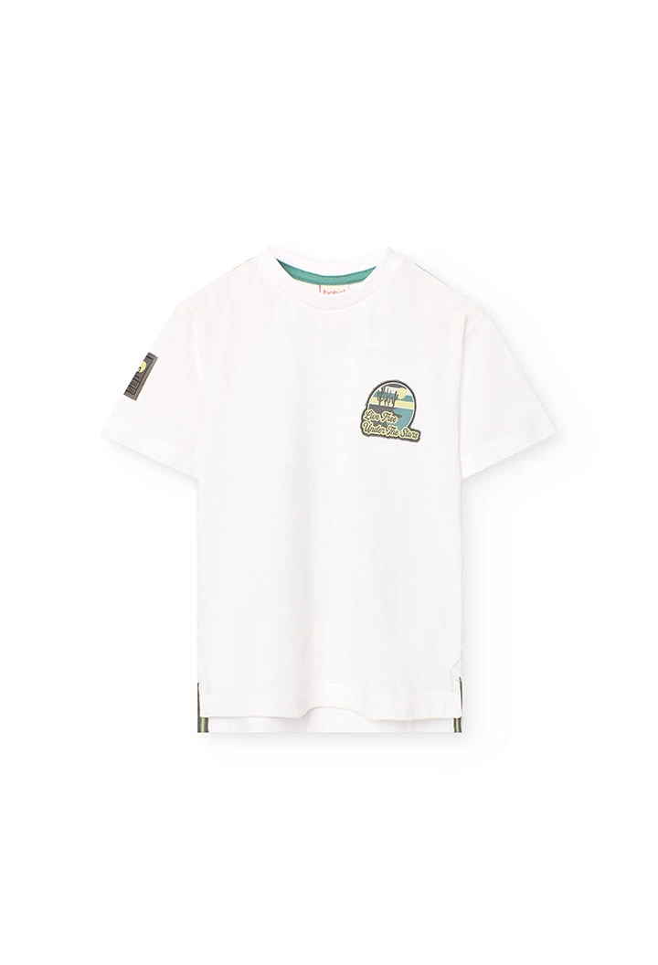 T-shirt en maille pour garçon en blanc avec imprimé