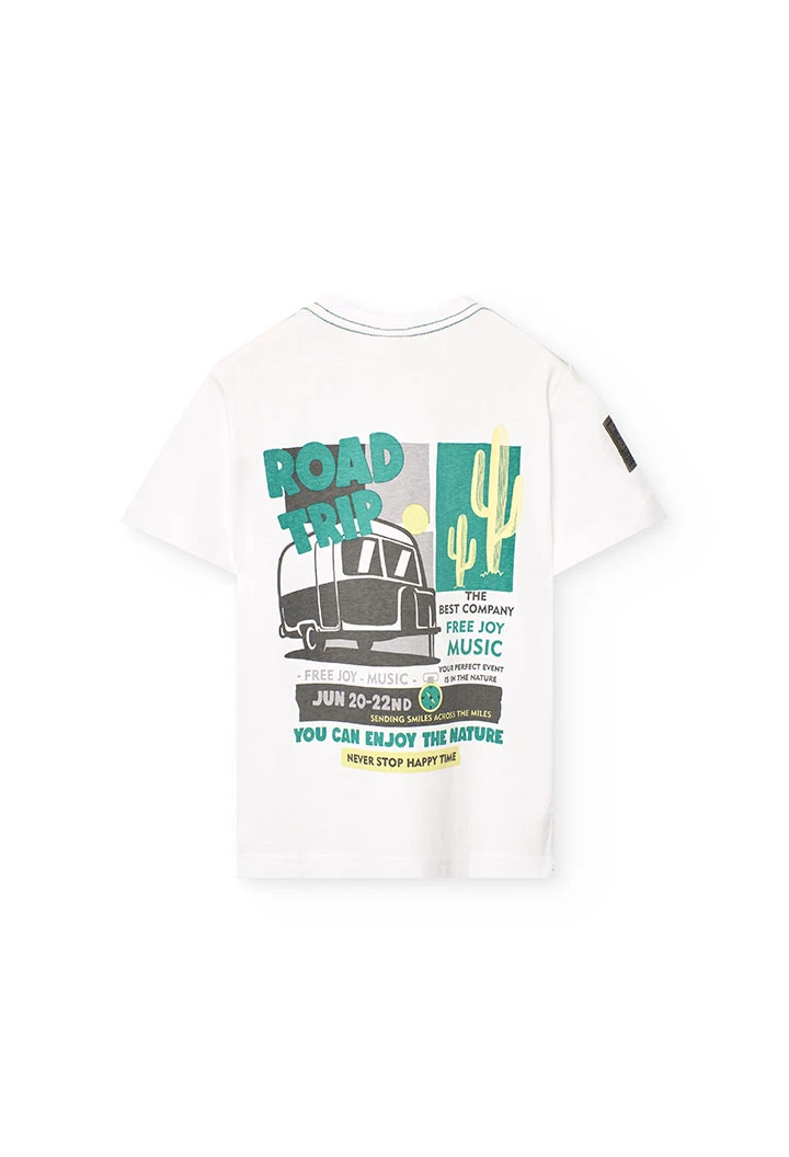 T-shirt en maille pour garçon en blanc avec imprimé