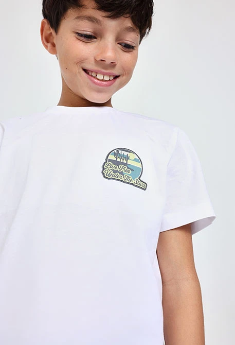Jungen-Strick-T-Shirt in Weiß mit Aufdruck