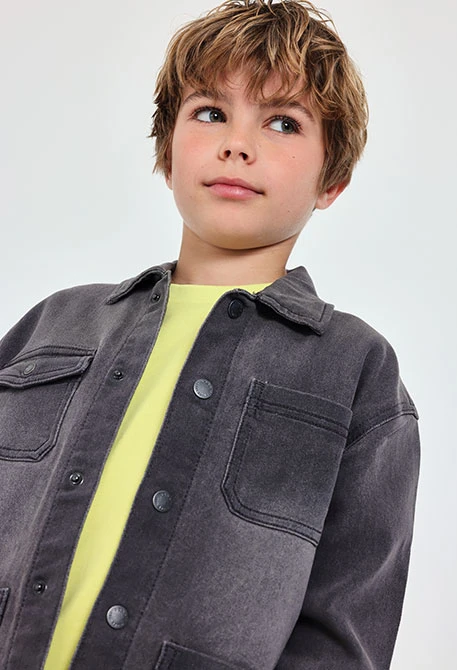 Knitted denim jacket for boys in grey.