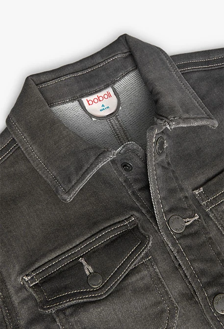 Knitted denim jacket for boys in grey.