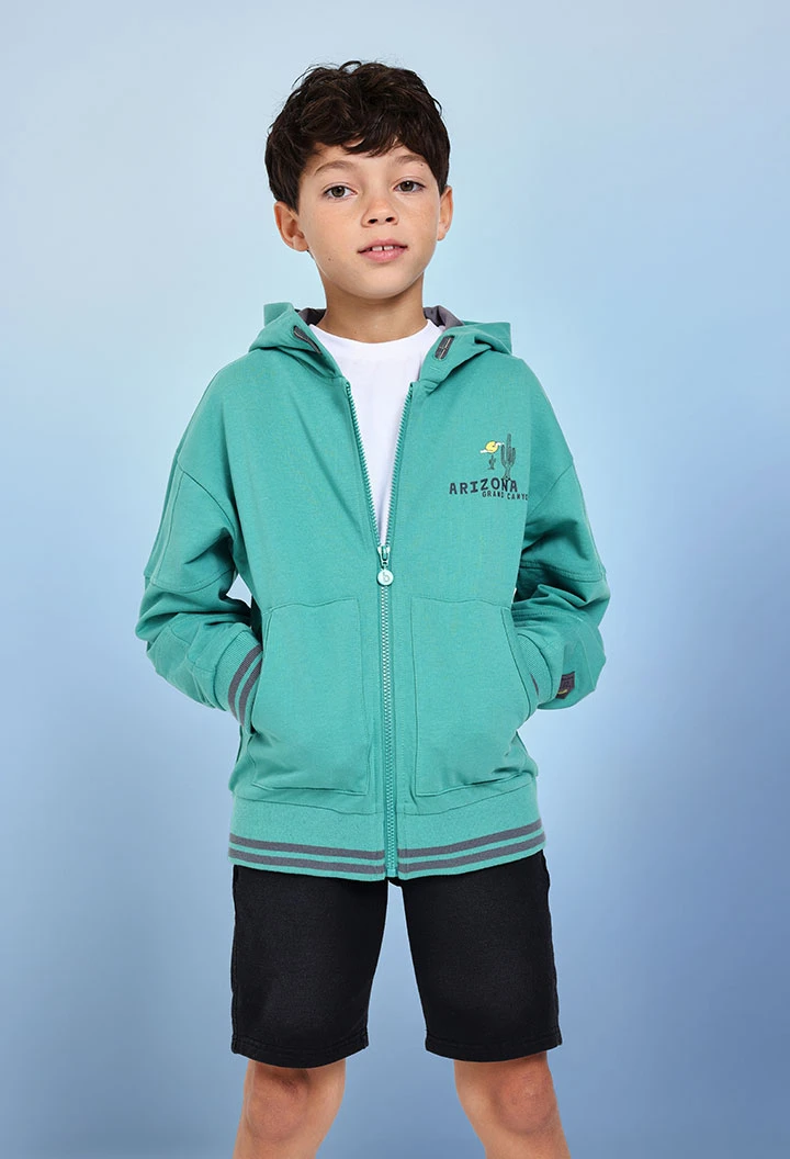 Denim knit Bermuda shorts for boys in grey colour