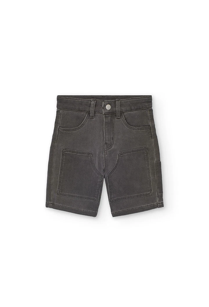 Denim knit Bermuda shorts for boys in grey colour