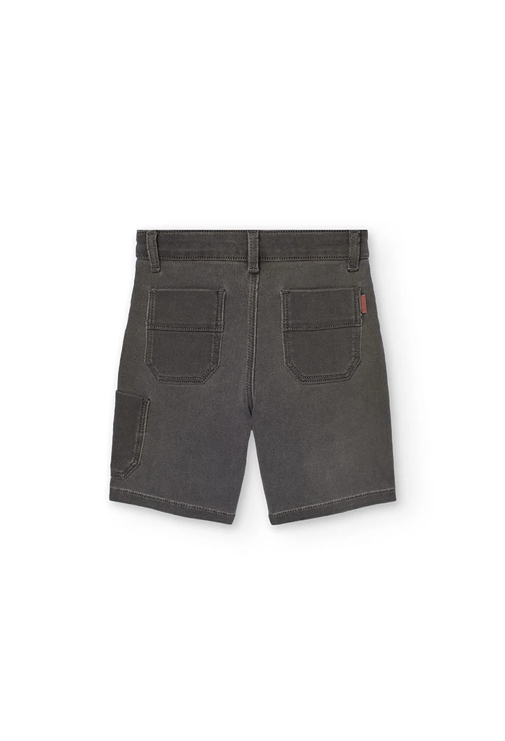 Denim knit Bermuda shorts for boys in grey colour