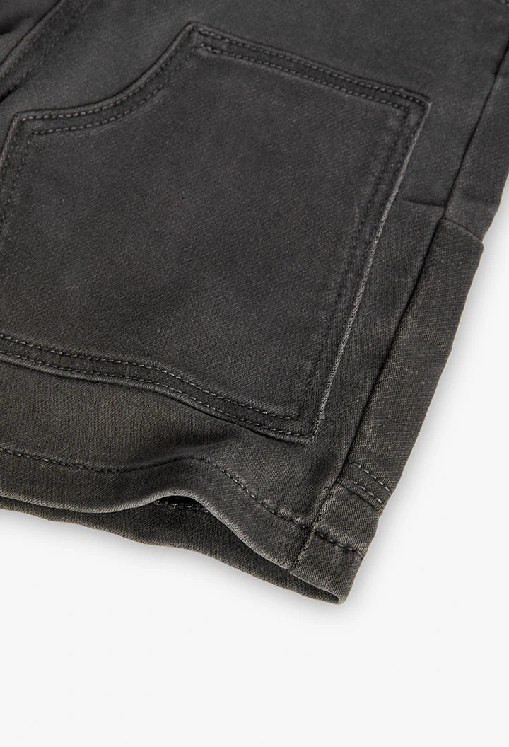 Denim knit Bermuda shorts for boys in grey colour