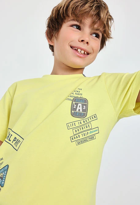 T-shirt en tricot pour garçon de couleur verte avec imprimé