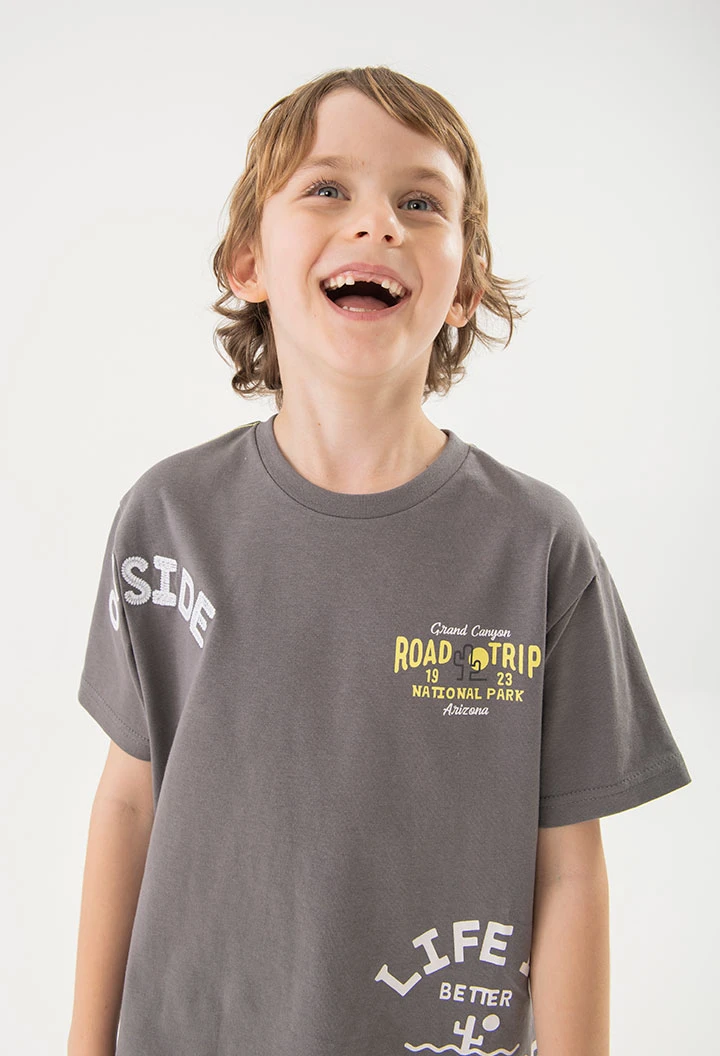 T-shirt en maille pour garçon en gris foncé